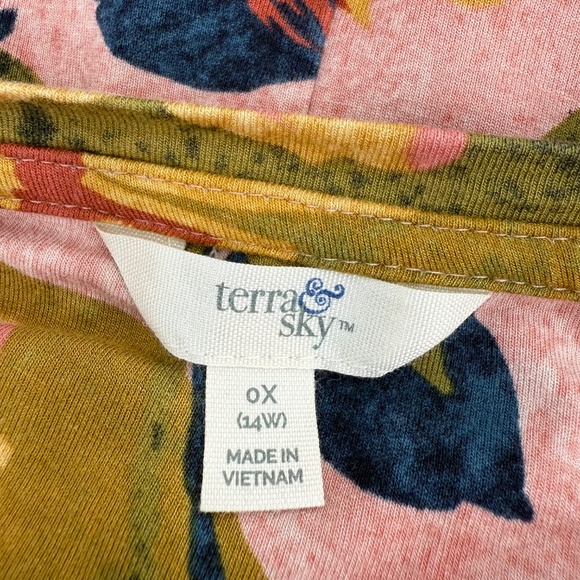 Terra Sky Dress Women 0X Pink Green Floral Short Sleeve Shirt Comfy Pockets - Picture 5 of 10